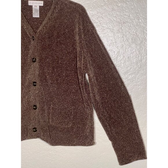 Evan-Picone Women's L Brown Button-Up V-Neck Cardigan Sweater  Acrylic/Polyester - Picture 7 of 14